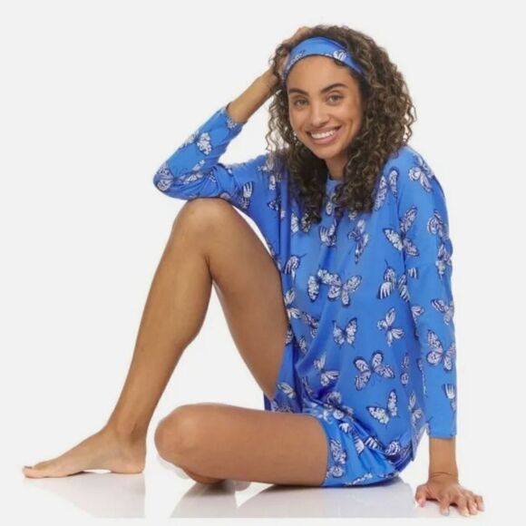 Flora By Flora Nikrooz Long Sleeve Pj Shorts With Matching Headband 2X 26/28 Nwt - Picture 1 of 7